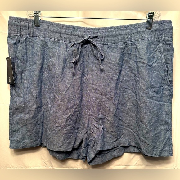 NEW Gap Women’s Linen Blend Pull-On Shorts Size XXL Blue with Pockets Comfy - Picture 1 of 14